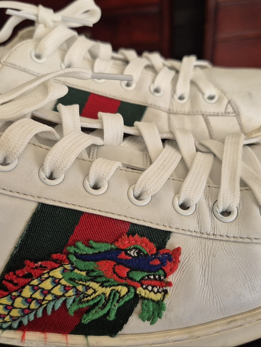 Gucci White Sneakers with Red and Green Snakeskin Accents - Picture 6 of 9